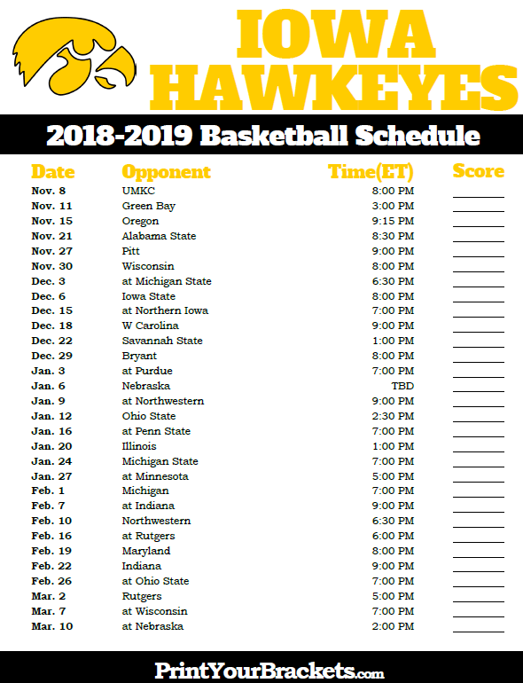 Printable Iowa Hawkeyes Basketball Schedule Basketball