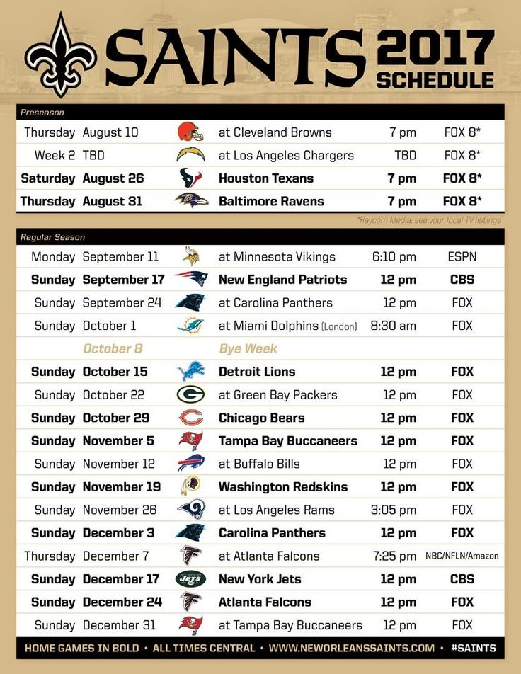 Printable New Orleans Saints Schedule PrintAll