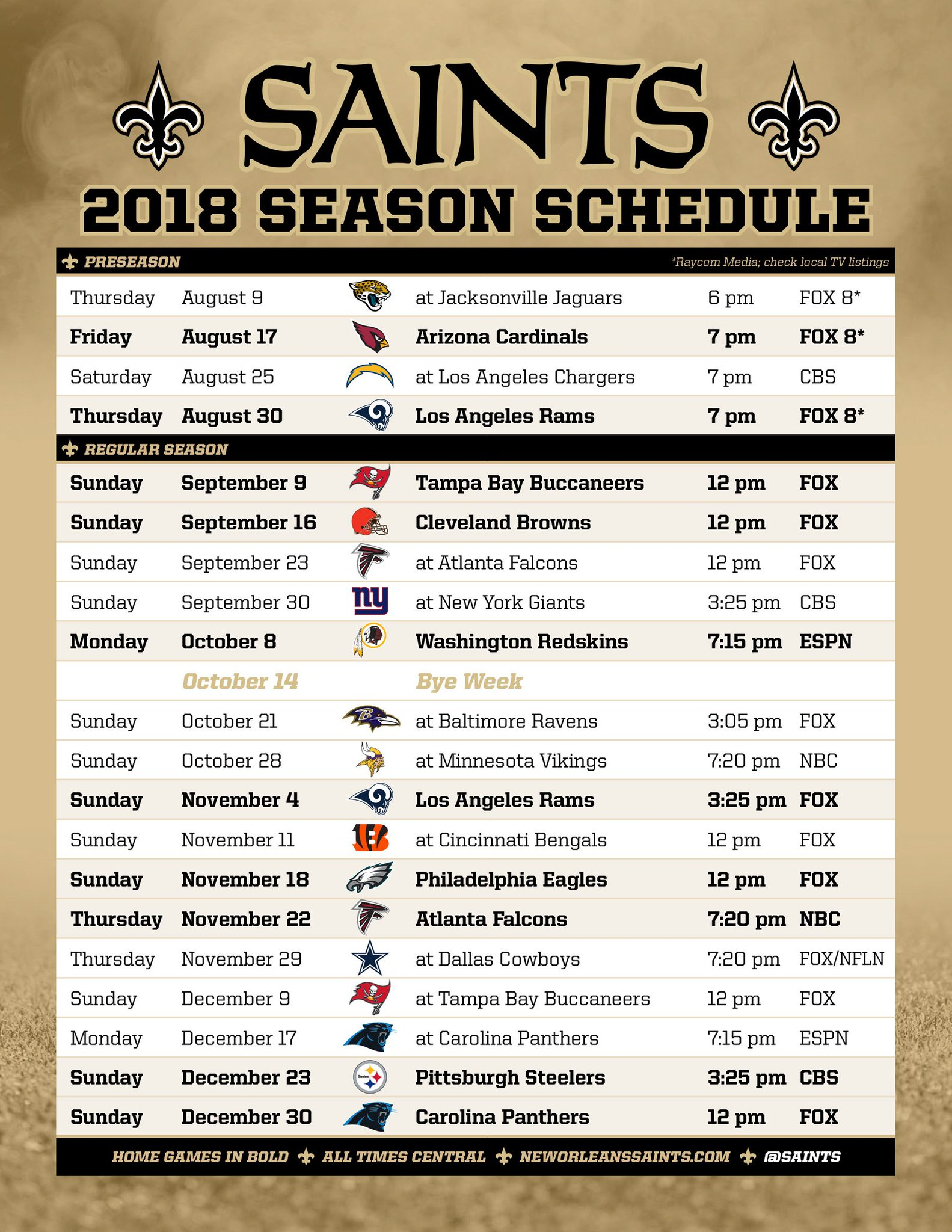 Printable New Orleans Saints Schedule PrintAll