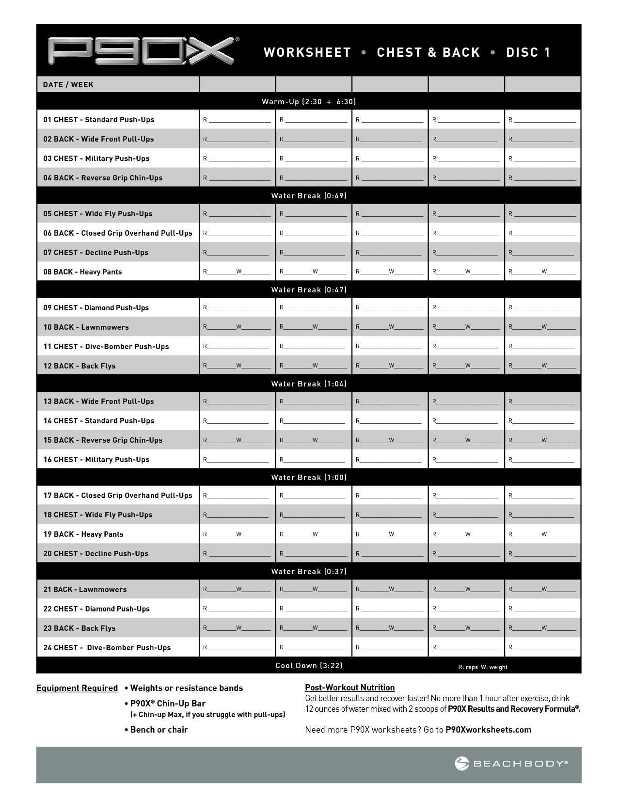 Printable Sample P90x Workout Schedule Form P90x Workout 