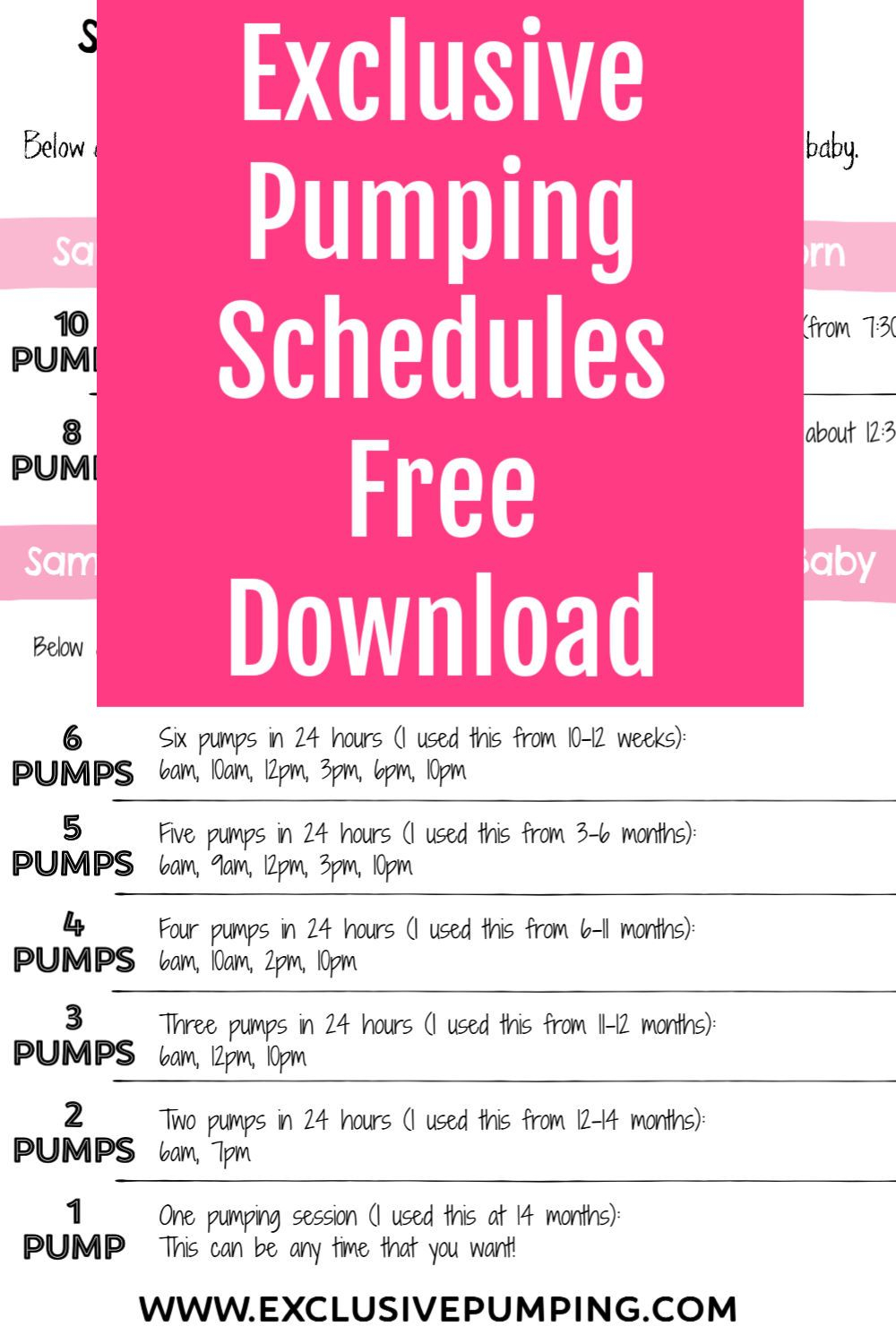 Sample Exclusive Pumping Schedules Pumping Schedule 