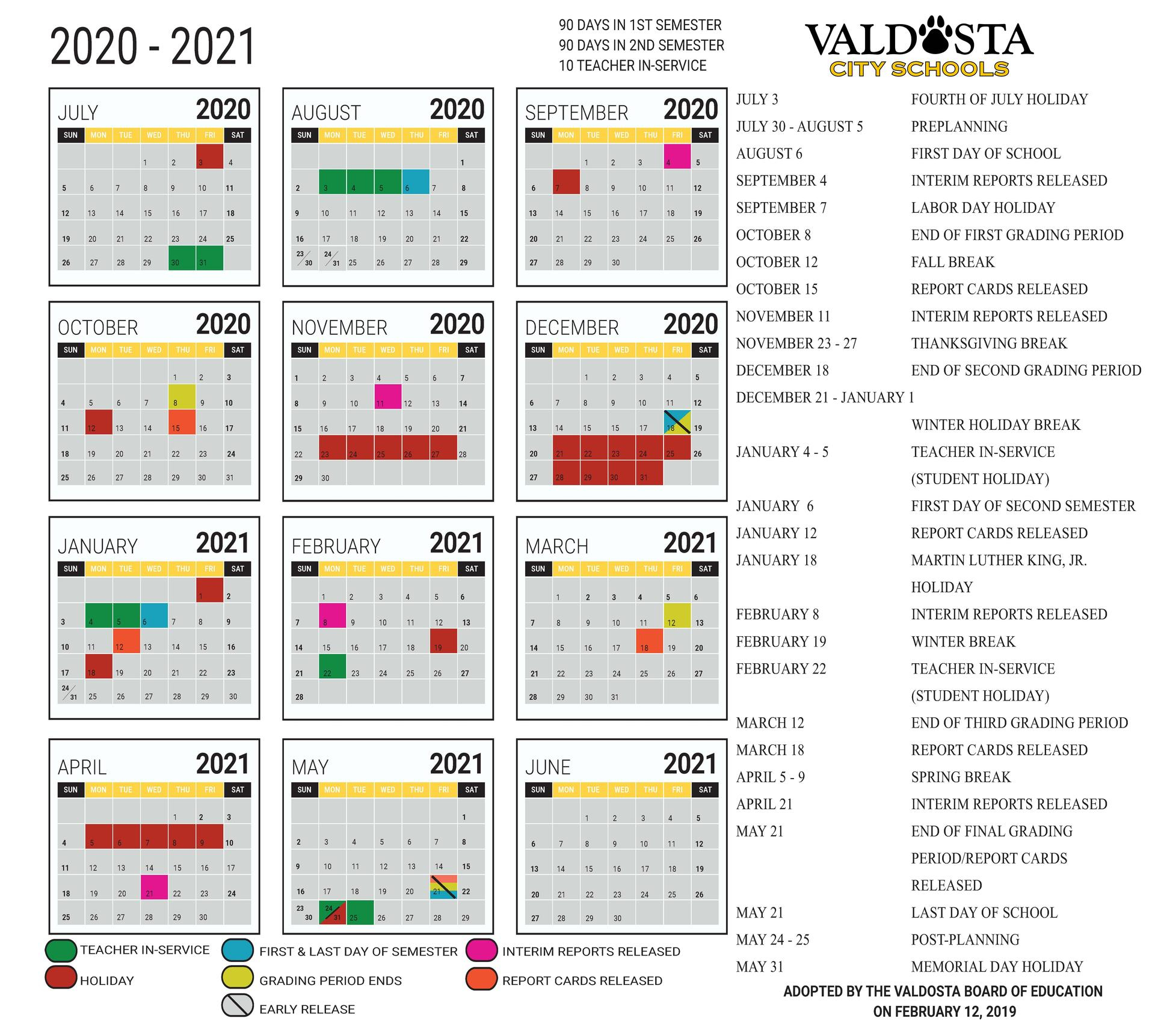 School Calendar 2021 2020calendartemplates