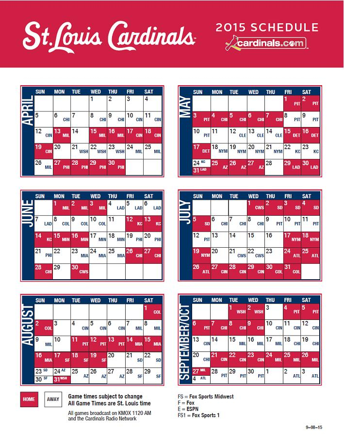 STL Cardinals 2015 Schedule St Louis Baseball Weekly