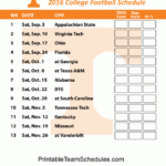 Tennessee Volunteers Football Schedule 2016 Printable
