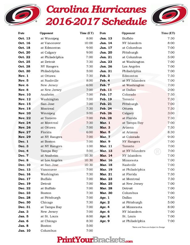 Printable Carolina Hurricanes Schedule - Printable Schedule