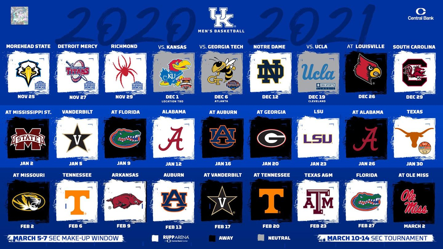 University Of Kentucky Basketball Schedule 2020 2021 KY 