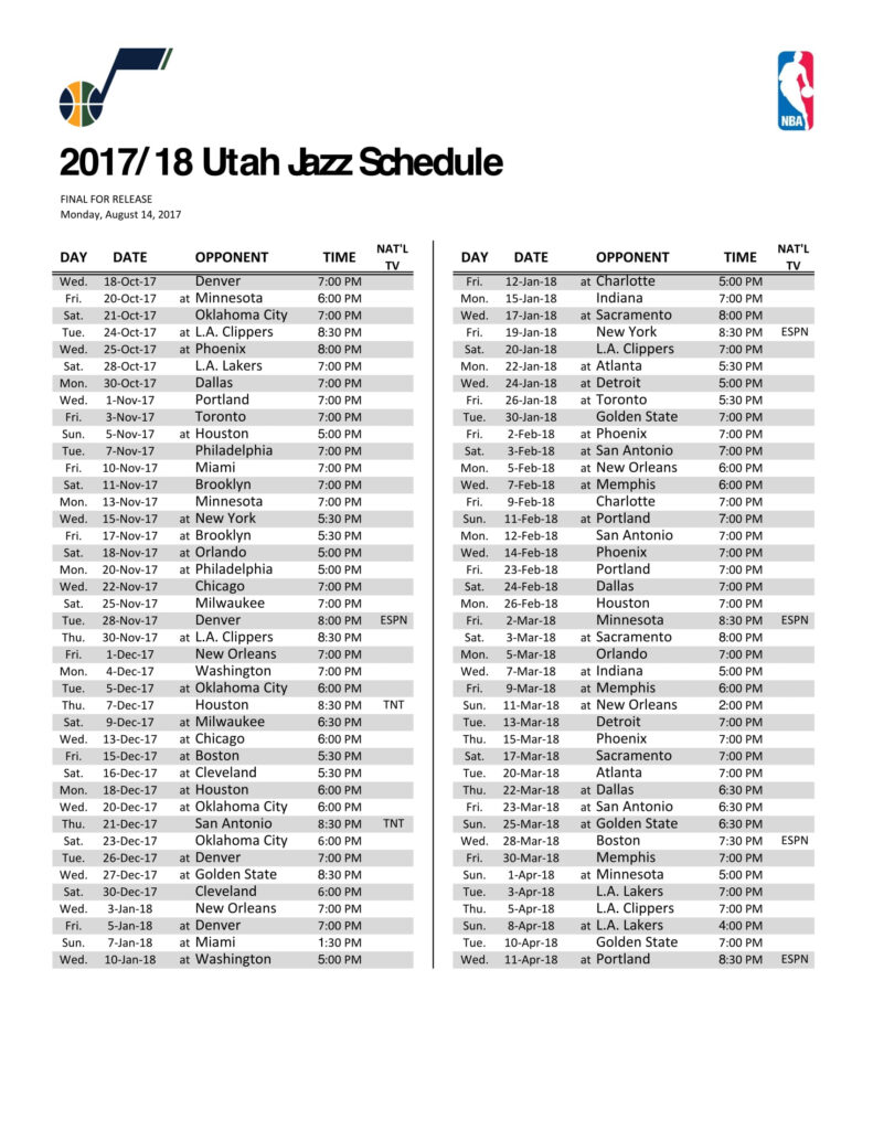 Utah Jazz Schedule Printable That Are Punchy Ruby Website