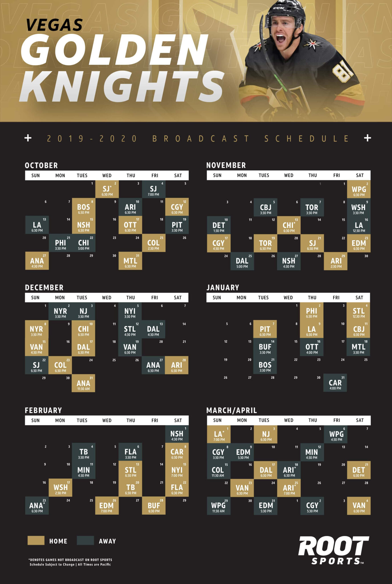 Vegas Golden Knights ROOT SPORTS Printable Schedule