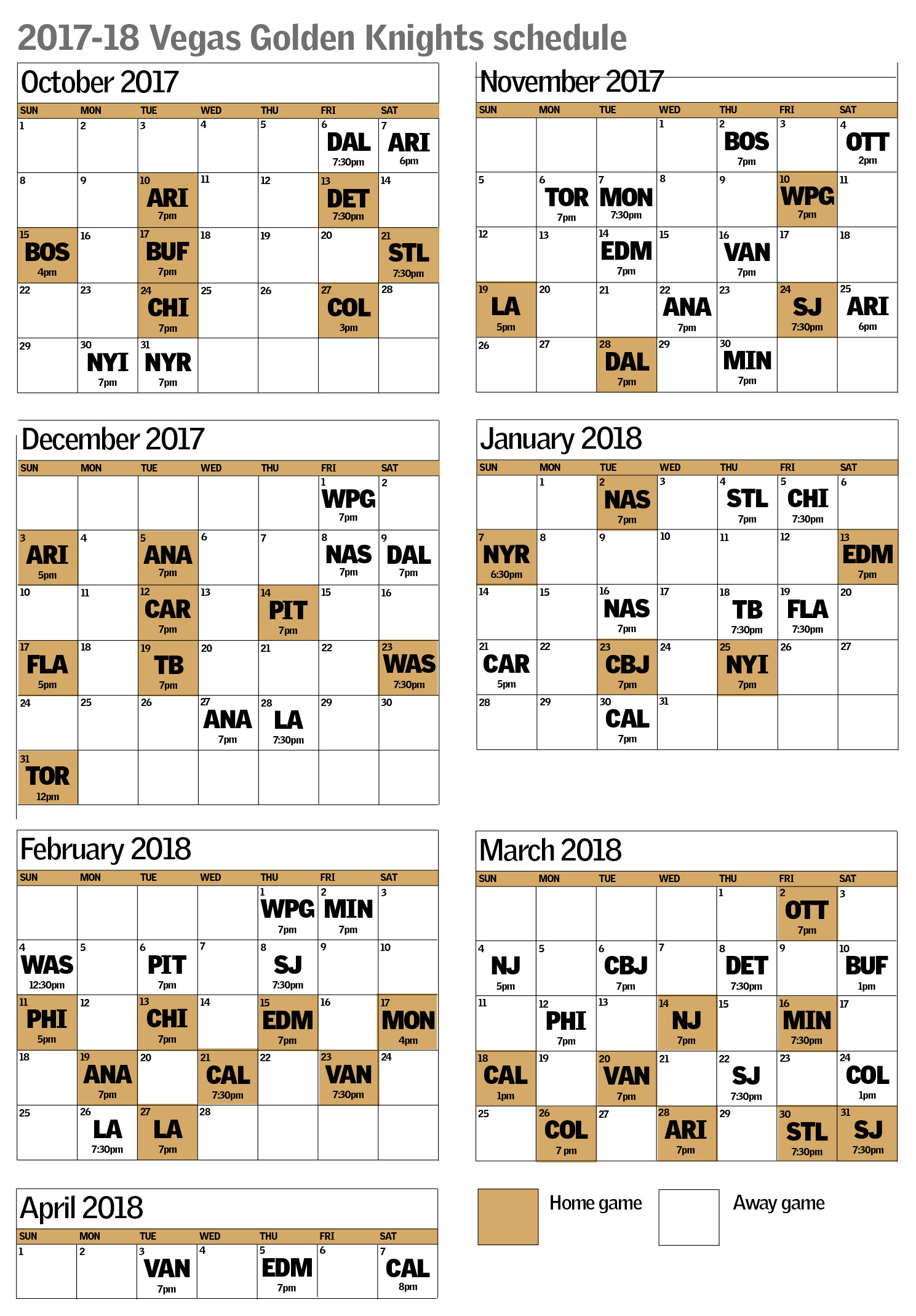Vegas Golden Knights Schedule Includes Early 7 game 