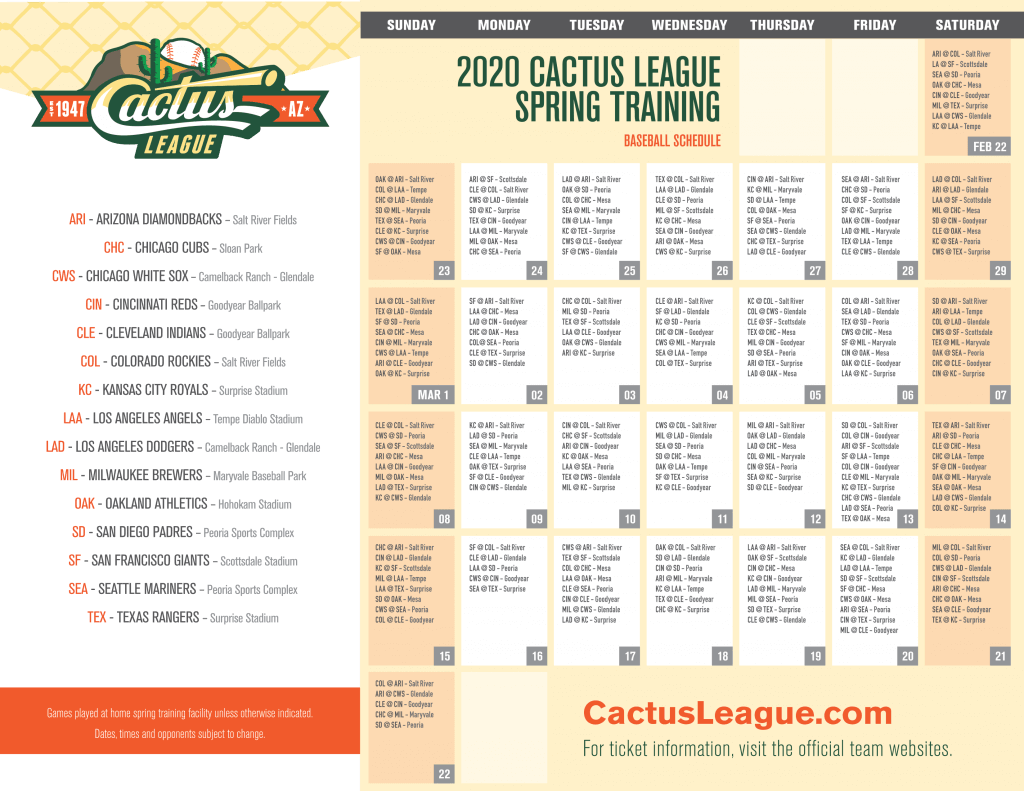Visitors Guide To 2020 Cactus League Spring Training In 
