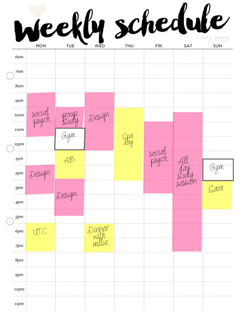 Weekly Schedule PRINTABLE Weekly Timetable A4 Weekly