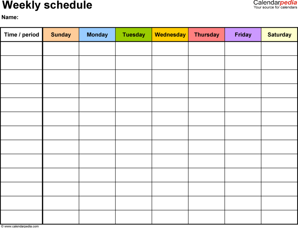 Weekly Schedule Template For Word Version 13 Landscape 1