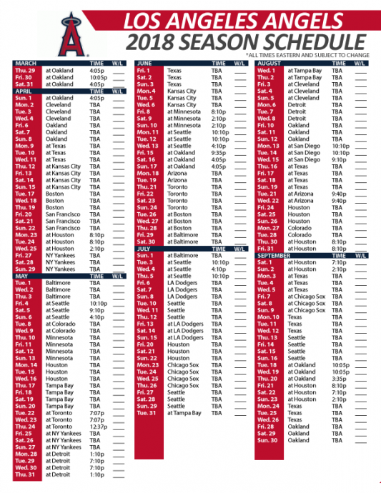 2018 Los Angeles Angels Schedule South Orange County 