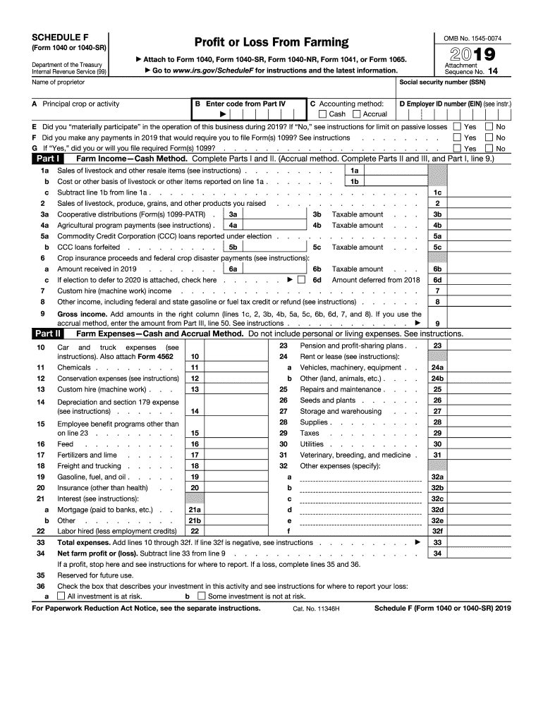 2019 Form IRS 1040 Schedule F Fill Online Printable