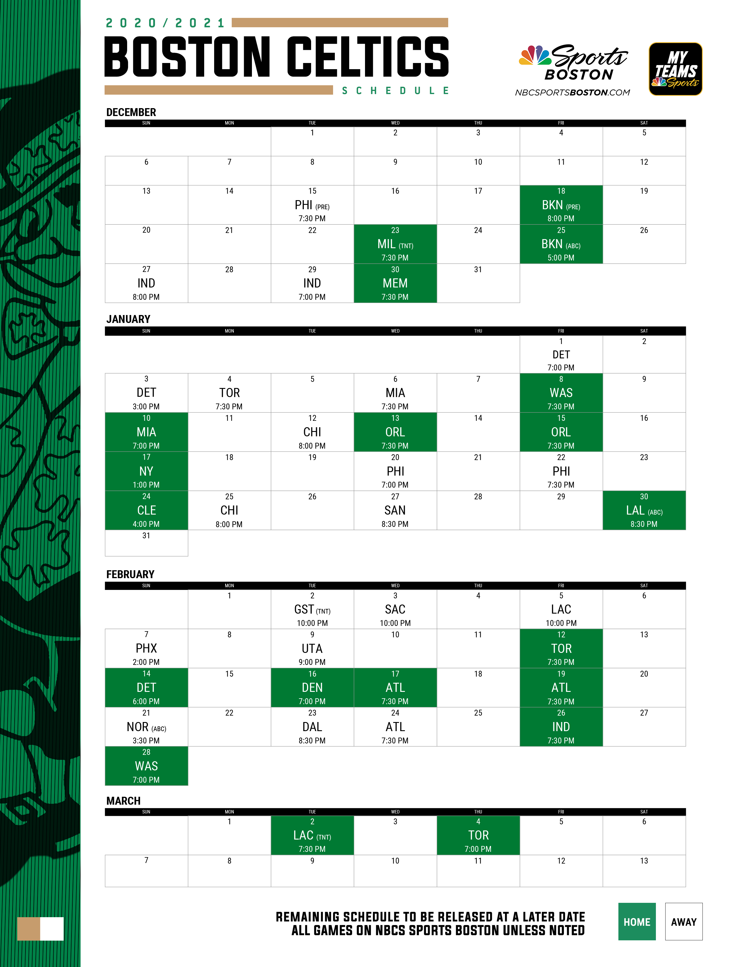 2020 2021 Boston Celtics Printable Schedule NBC Sports 