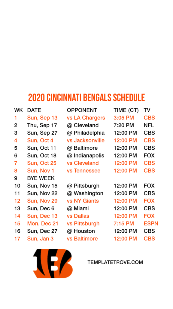 2020 2021 Cincinnati Bengals Lock Screen Schedule For