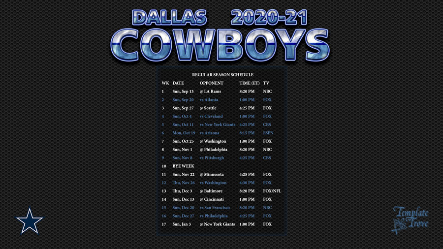 2020 2021 Dallas Cowboys Wallpaper Schedule