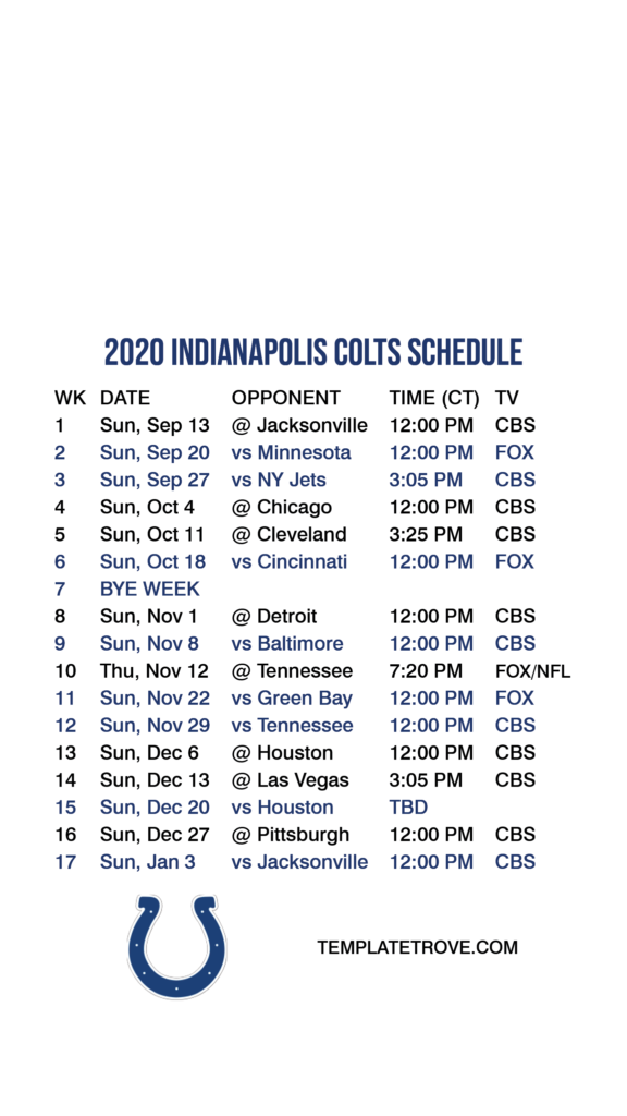 2020 2021 Indianapolis Colts Lock Screen Schedule For