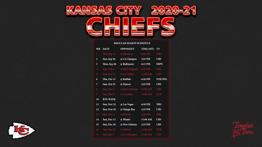 2020 2021 Kansas City Chiefs Wallpaper Schedule