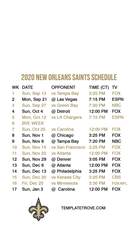 2020 2021 New Orleans Saints Lock Screen Schedule For