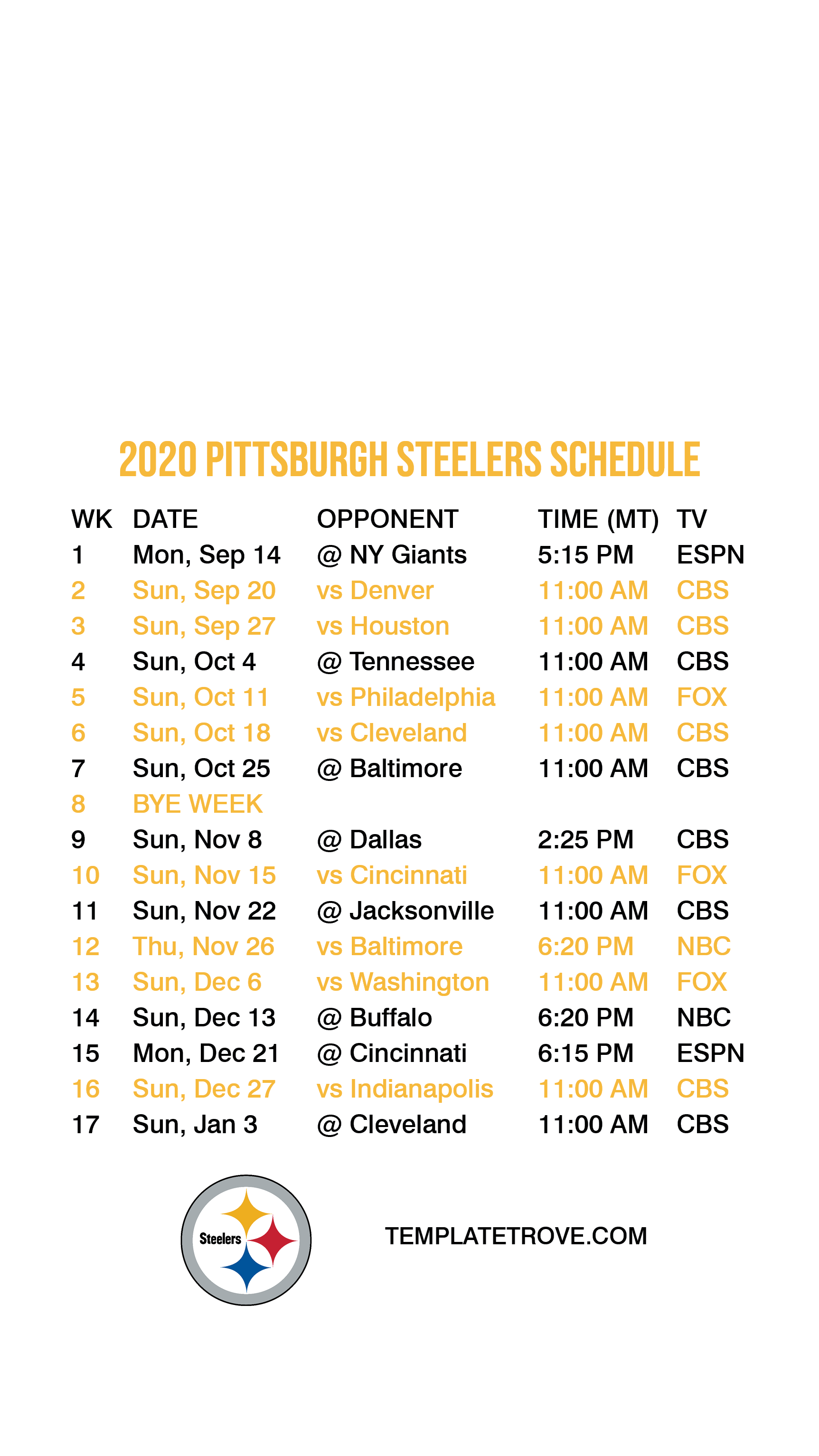 2020 2021 Pittsburgh Steelers Lock Screen Schedule For 