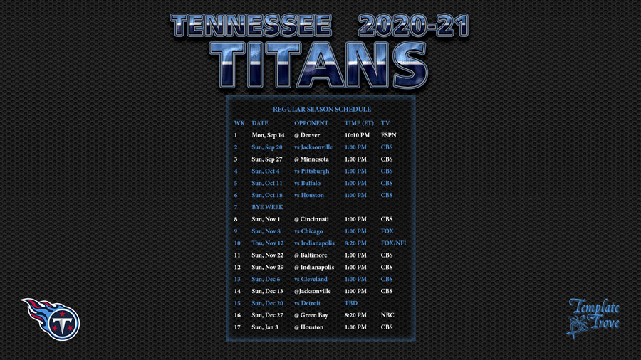 2020 2021 Tennessee Titans Wallpaper Schedule