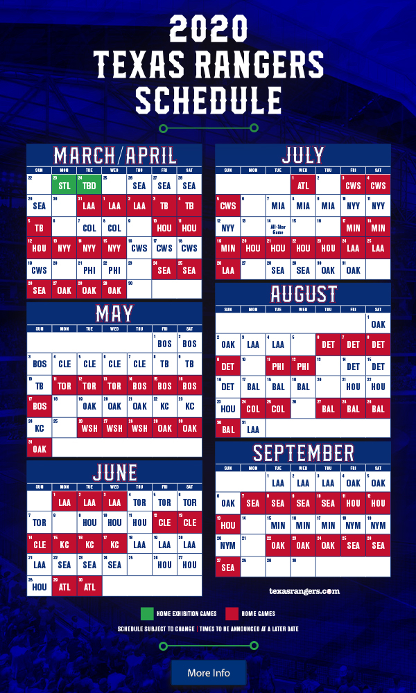 2020 Texas Rangers Schedule Is Here Say Hello To Baseball