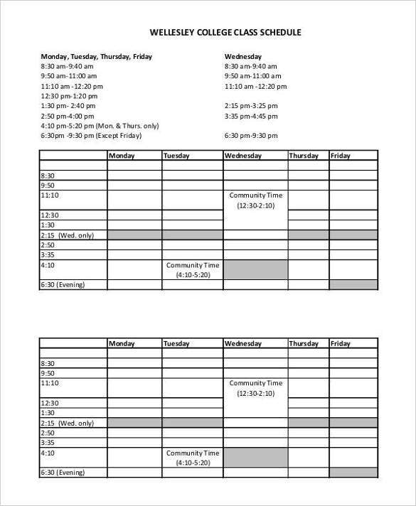 3 College Class Schedule Templates DOC PDF Free