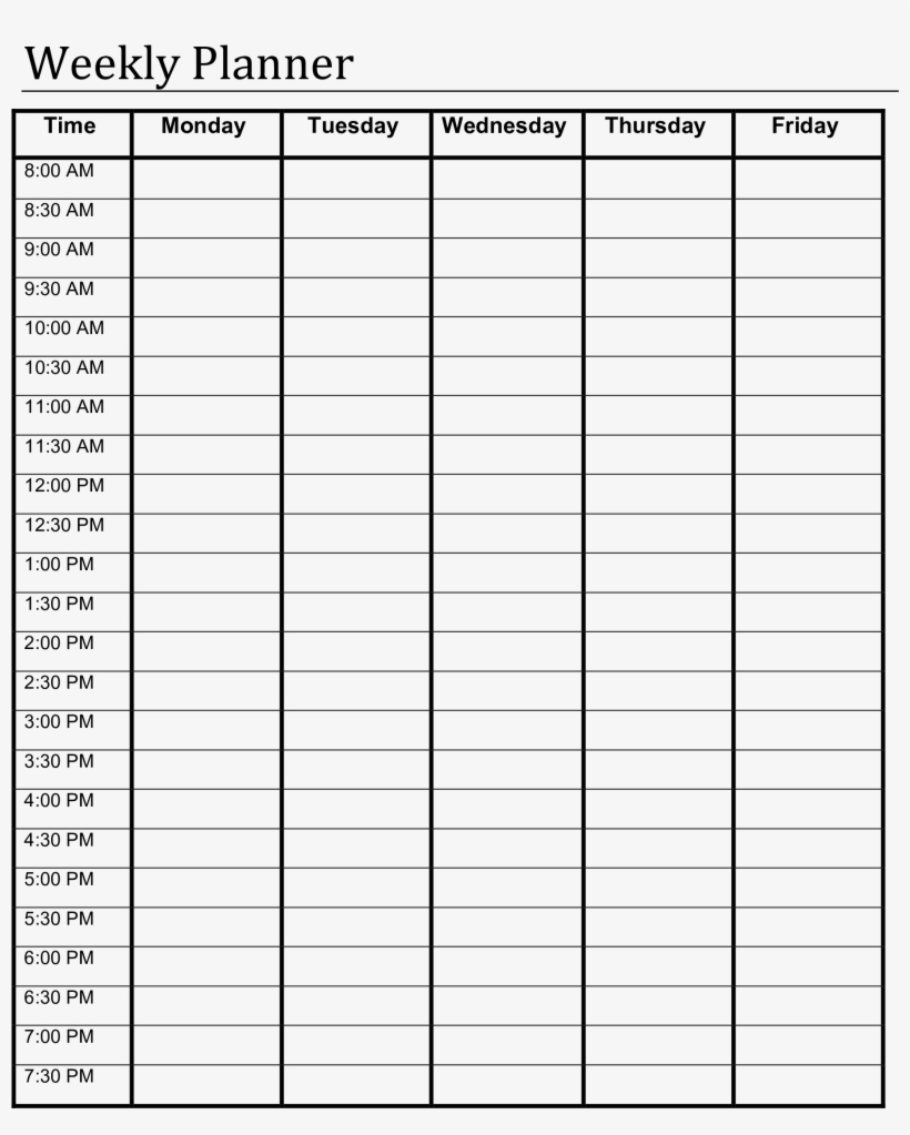 Blank Weekly Schedule Printable Week Planner Sheet 