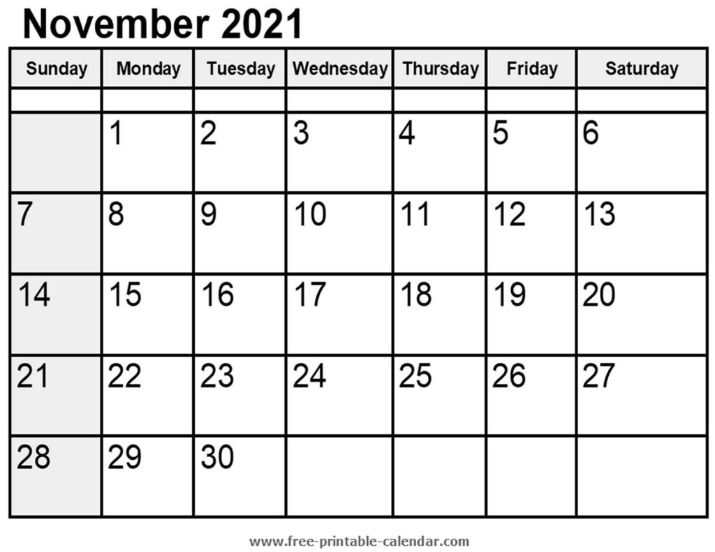 Calendar November 2021 Free Printable Calendar