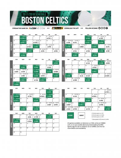 Click Here For Printable 2017 18 Boston Celtics Schedule RSN