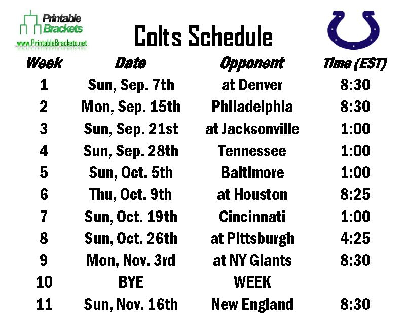 Colts Schedule Indianapolis Colts Schedule