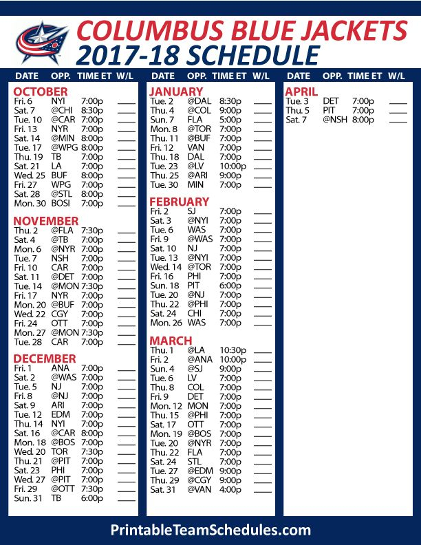 Columbus Blue Jackets Schedule Printable Printable Schedule