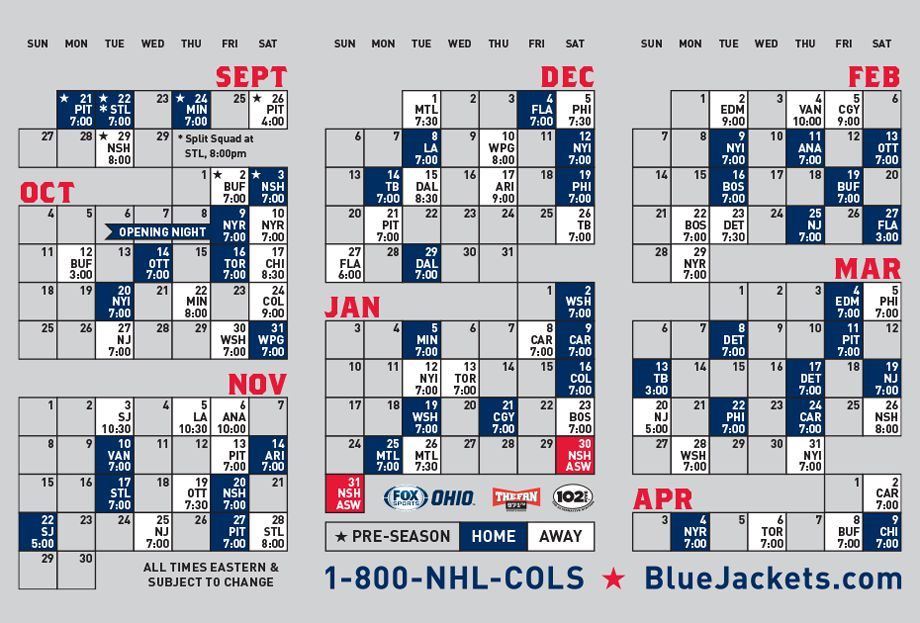 Columbus Blue Jackets Schedule Printable Printable Schedule