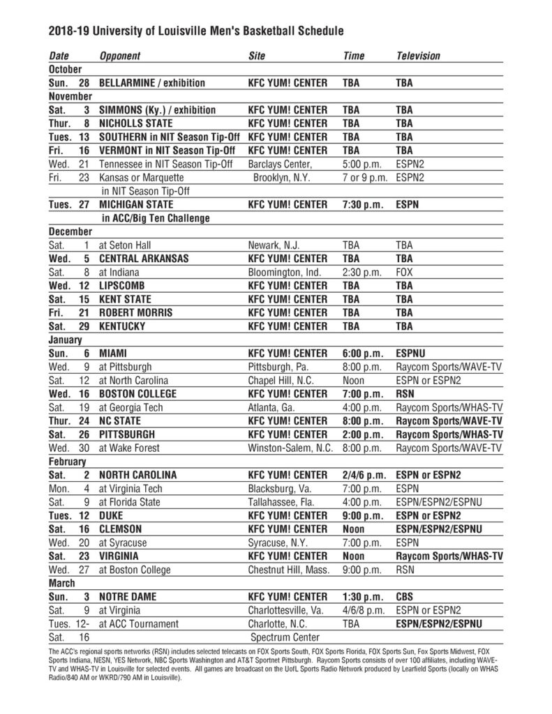 Complete Louisville Basketball Schedule Released