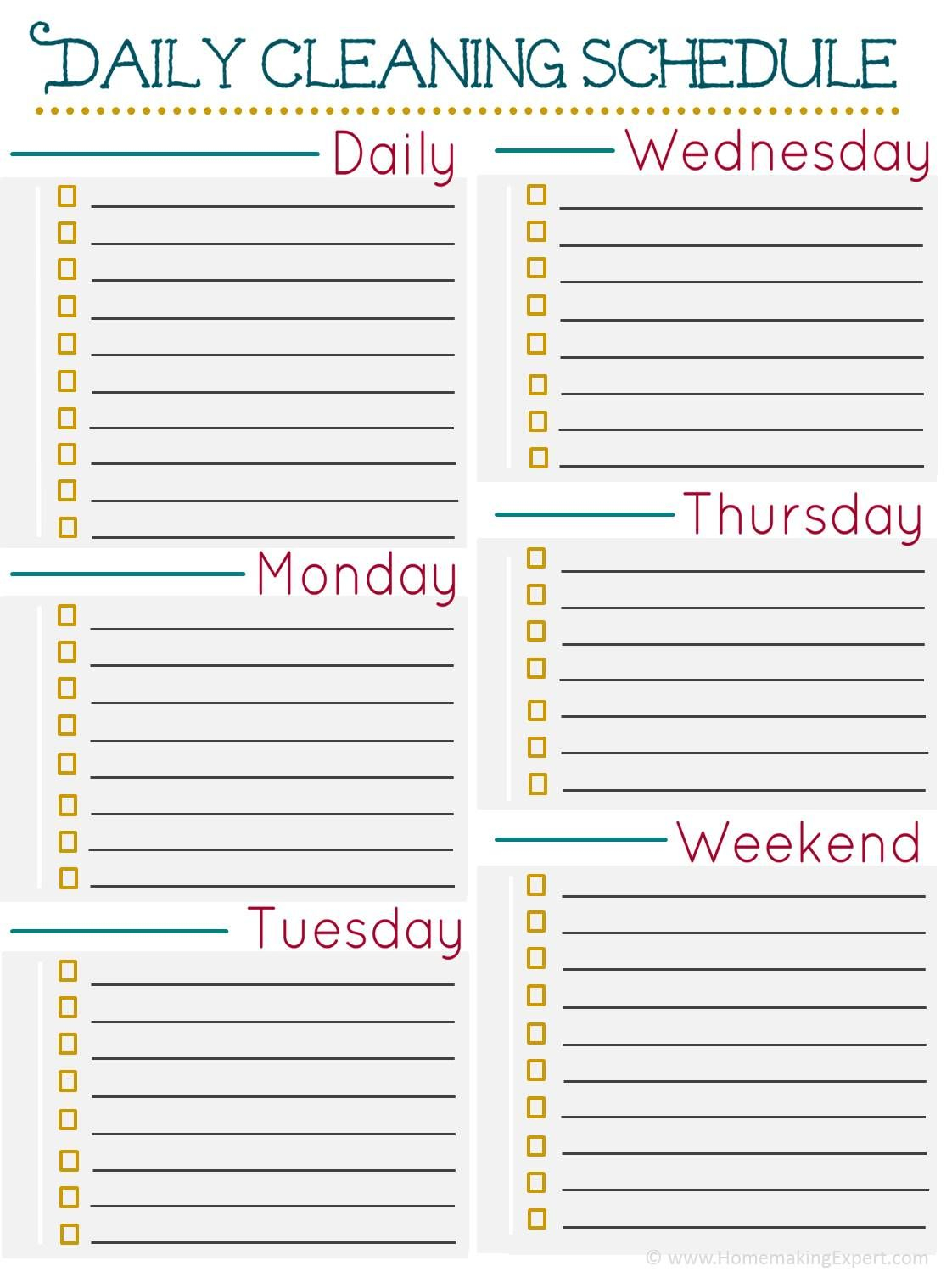 Daily Cleaning Schedule Blank IMAGE Cleaning Schedule 