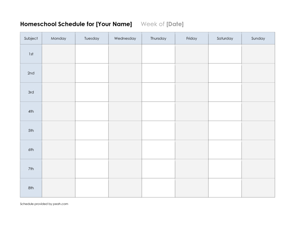 Free Printable Class Schedule Template Printable Weekly