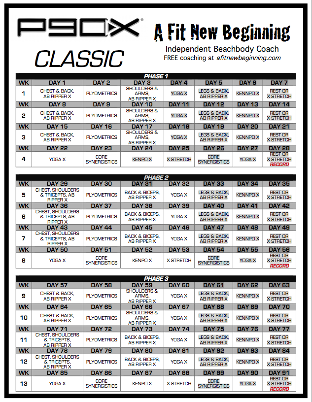Free Printable P90X Workout Schedule P90X Classic