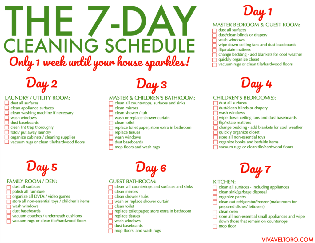 FREE Printable Weekly House Cleaning Schedule Clean