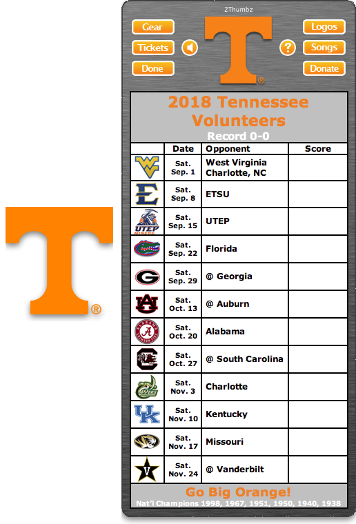 Get Your 2018 Tennessee Volunteers Football Schedule 