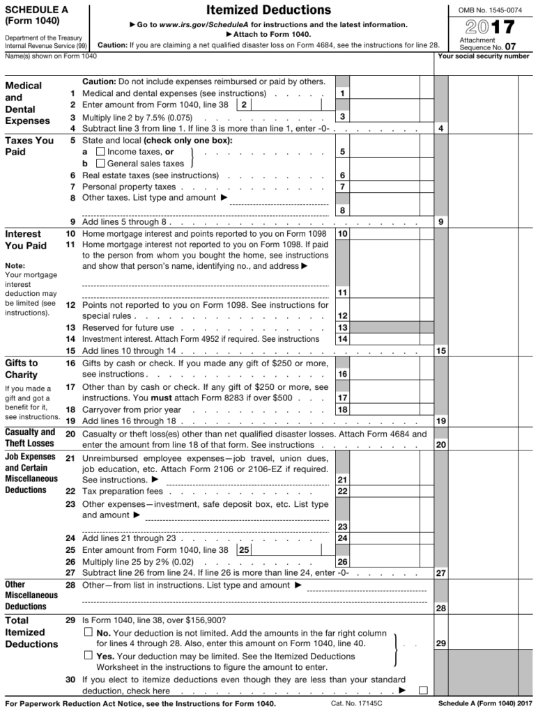 IRS Form 1040 Schedule A Download Fillable PDF Or Fill