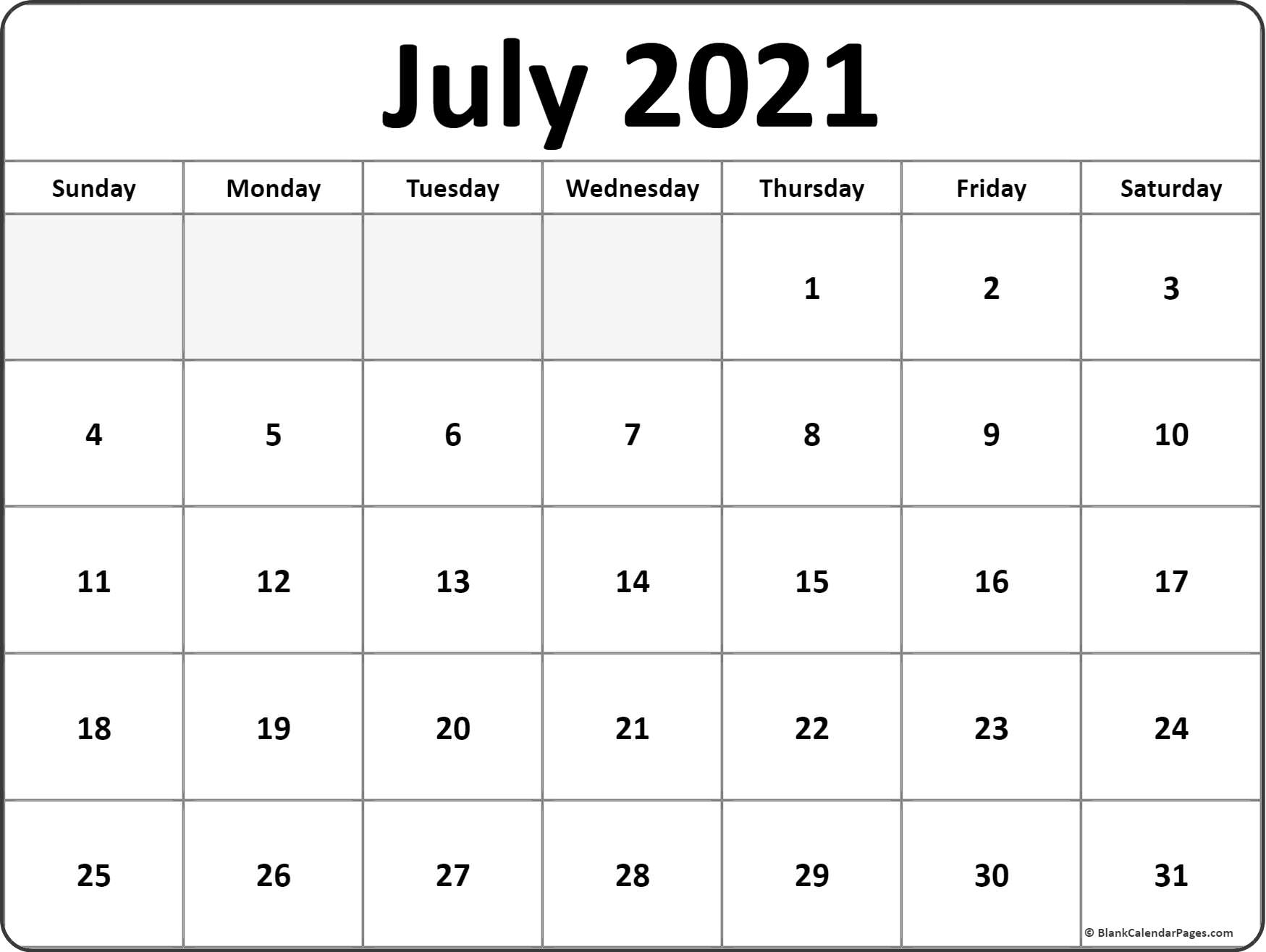 July 2021 Blank Calendar Templates 