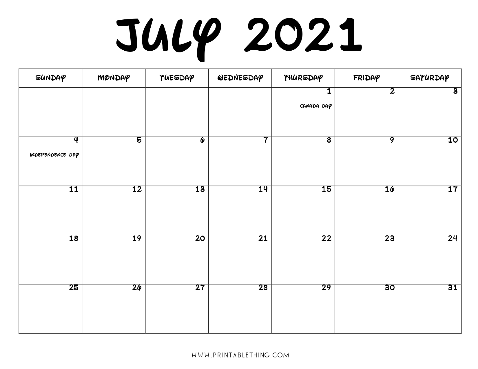 July 2021 Calendar PDF July 2021 Calendar Image Print 