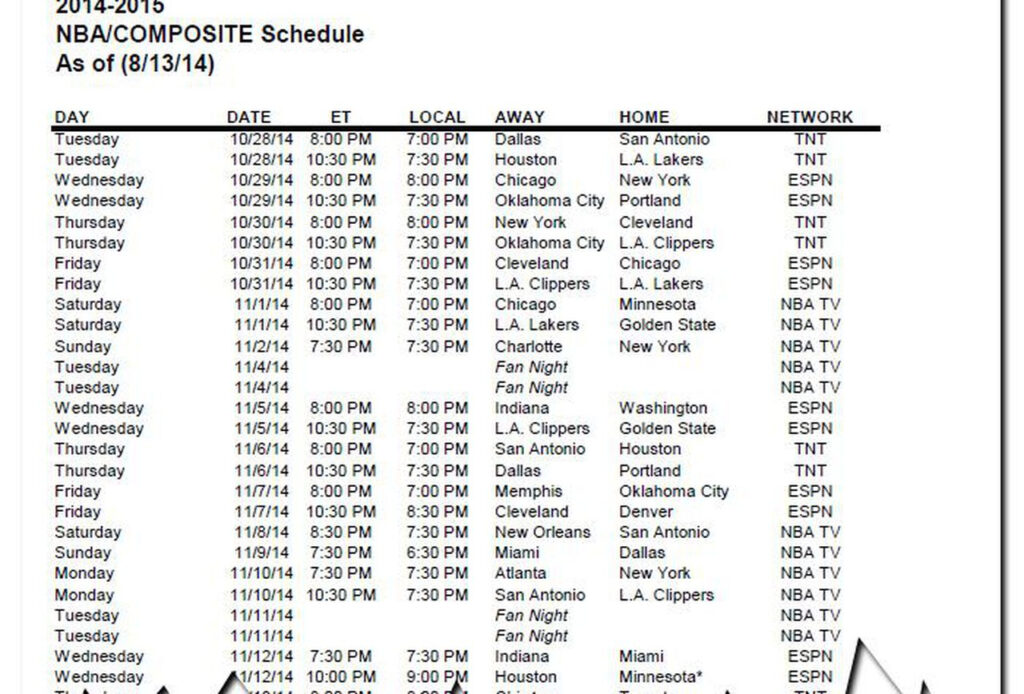 Nba Tnt Schedule Examples And Forms