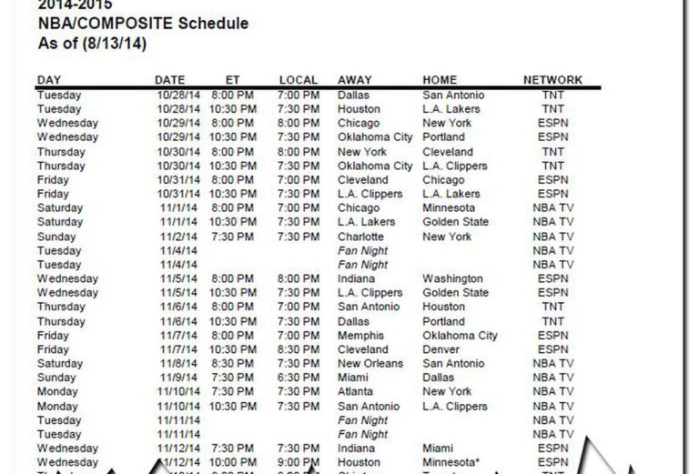 Nba Tnt Schedule Examples And Forms Printable Schedule