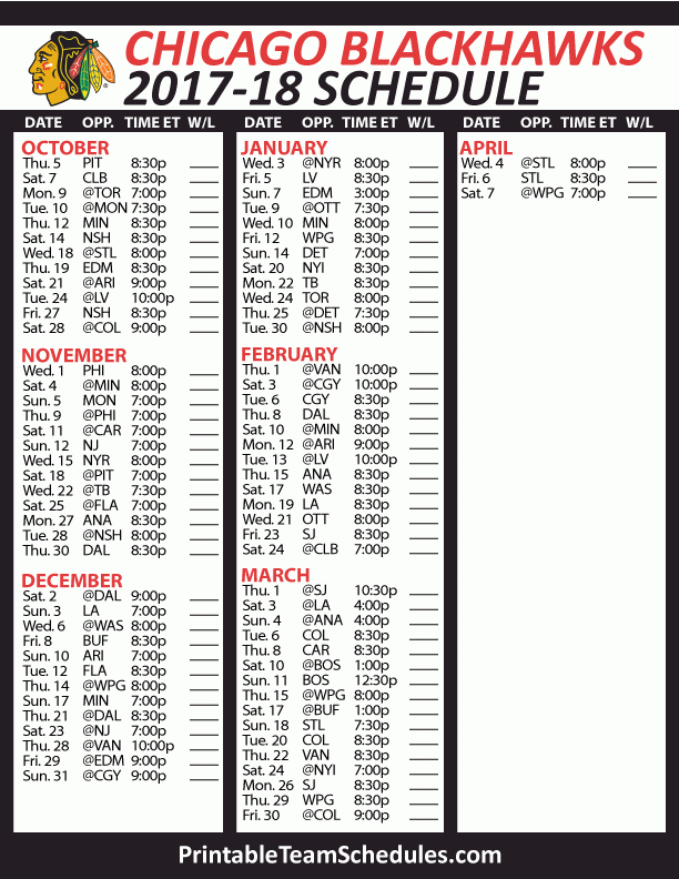 Obsessed Chicago Blackhawks Printable Schedule Obrien s 