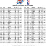 Okc Thunder Printable Schedule That Are Witty Hudson Website