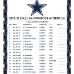 Printable 2020 2021 Dallas Cowboys Schedule
