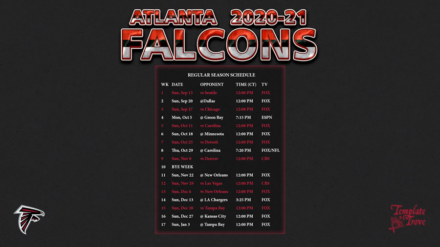 Atlanta Falcons Printable Schedule 2021 Printable Schedule