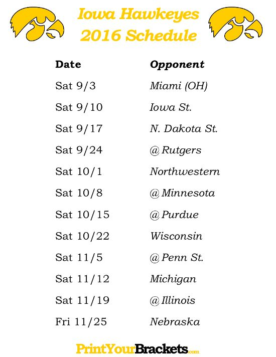 Printable Iowa Hawkeyes Football Schedule 2016 Usc